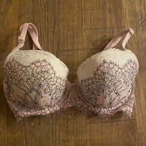 Dream Angels Bling Lined Demi Bra 32C Multi-Color Lace Overlay Underwire